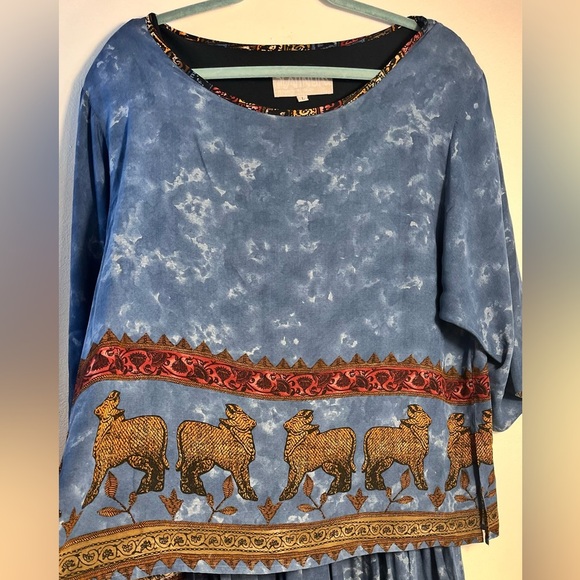 Vintage Platinum by Dorothy Schoelen boho animal print shoulder pads maxi dress - Picture 3 of 9